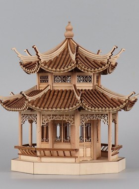 中式禅意传统古建筑模型八角亭子木质H工艺品售楼部样板间博古架