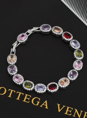 碧玺手链女银小碧玺散珠原石裸石镶嵌小众设计高级感碧玺手串