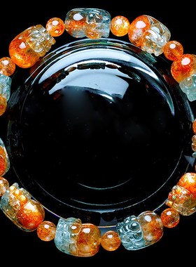 天然阿鲁沙西瓜貔貅手链女彩色坦桑尼亚金太阳长石手串日光石单圈