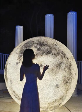 网红月球灯酒吧装饰商场店铺落地户外玻璃钢雕塑发光星球大摆件