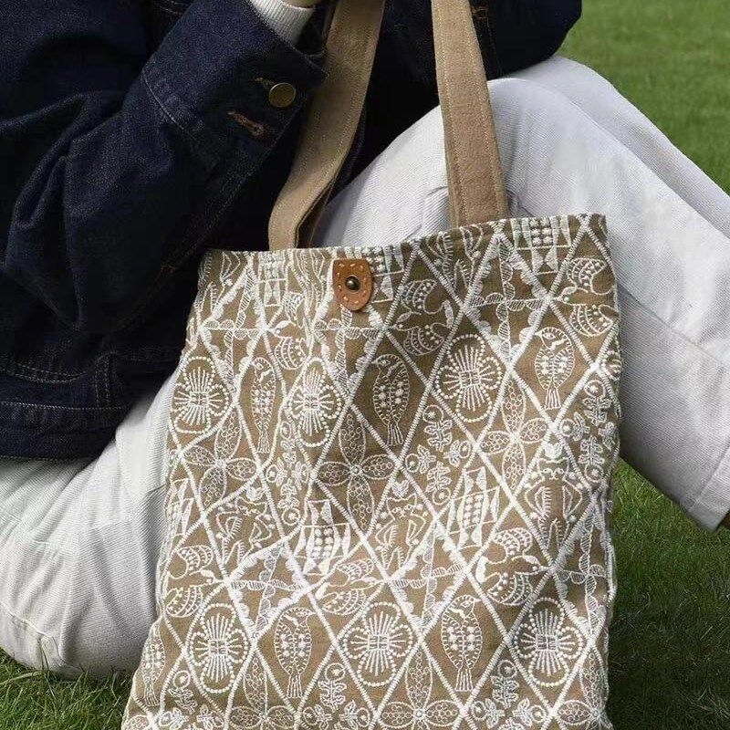 枫外夏天单肩包女2024新款百搭高级感帆布袋大容量包包设计感小众,淘宝优惠券,粉丝福利购,淘宝优惠卷