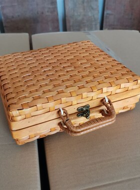新款中秋竹编礼盒仿古中式手提收纳箱龙年O伴手礼竹篮干货收纳篮