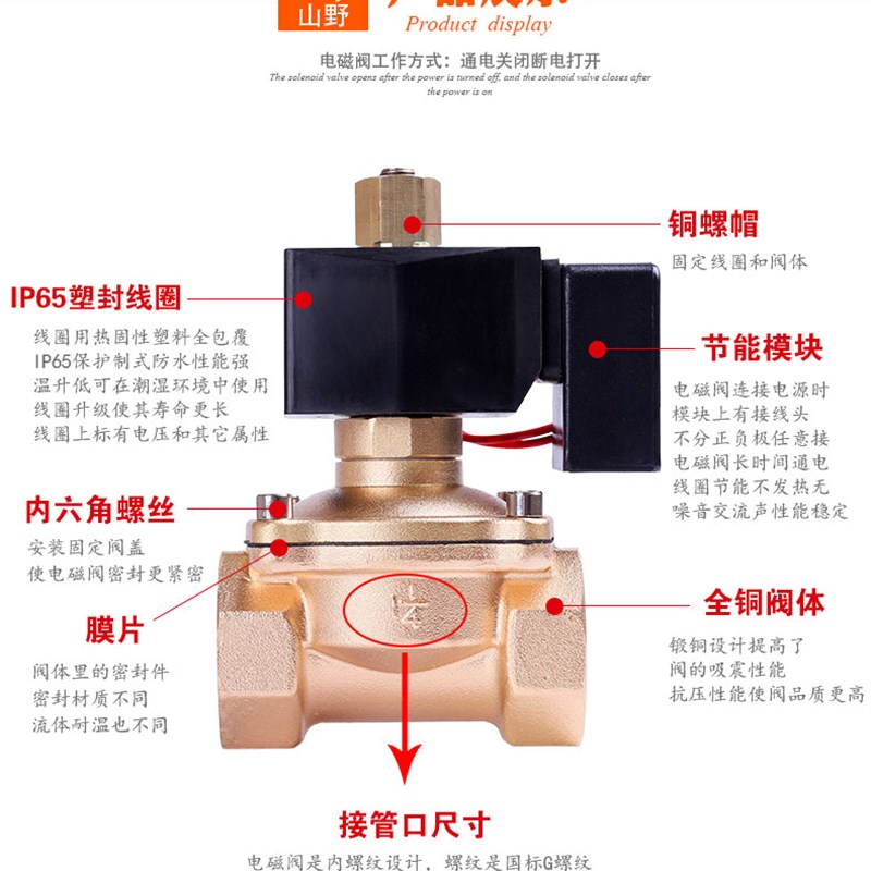 常开节能不发热电磁阀 水阀铜阀3分4分6分1寸等AC220V DC24VDC12V - 图1