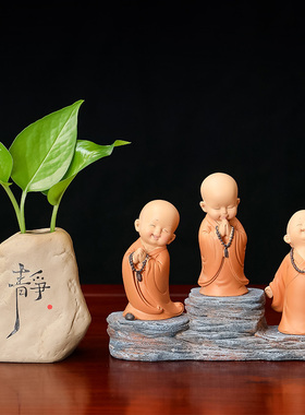 创意中式禅意和尚摆件家居装饰工艺品客厅玄关办S公室桌面玩偶摆