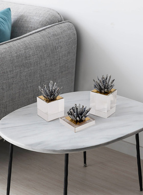 北欧轻奢装饰品天然晶石电视柜酒柜客厅玄关水晶茶几创意家居摆件