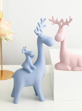 摆件创意北欧酒柜家居装饰品麋鹿客厅礼H物摆设饰品现代结婚简约