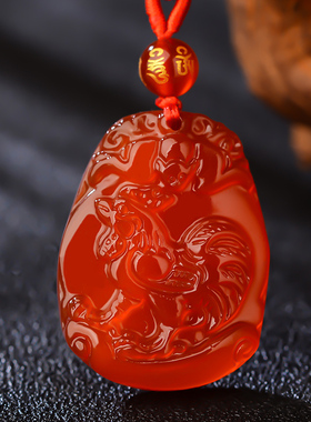 工厂销天然十二生肖红玛瑙吊坠女男玉F石项链本命年属鸡蛇护身符