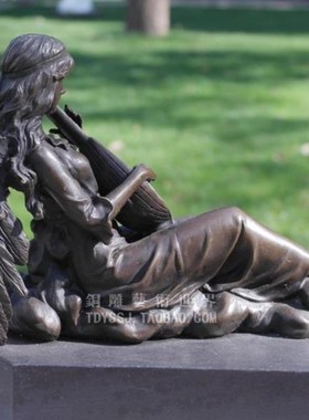 琵琶天使少女铜雕塑工艺品音乐人物雕塑摆件家居饰品生日礼品