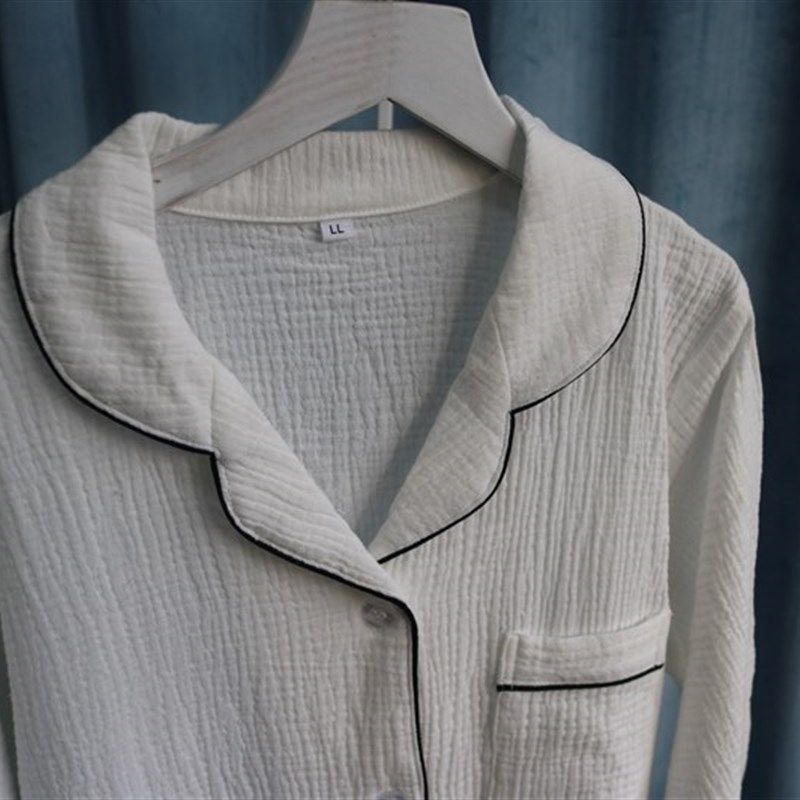 日系春夏女式全棉双层棉纱纱布长袖睡裙柔软绉纱简约纯色白色睡衣,淘宝优惠券,粉丝福利购,淘宝优惠卷