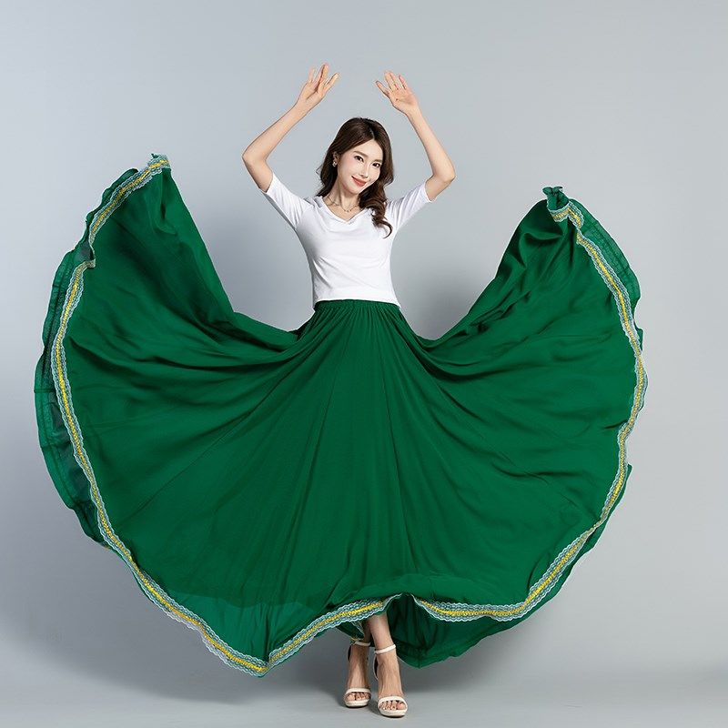 蕗依纯红色半身长裙女a字春夏雪纺显瘦新疆广场舞裙大摆720垂坠感,淘宝优惠券,粉丝福利购,淘宝优惠卷