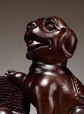 黑檀实木雕刻动物狗摆件家居客厅办公装饰十二生肖生日礼品工艺品