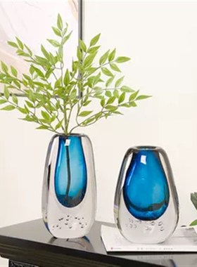 轻奢蓝色艺术气泡玻璃花瓶高级感花器摆件客厅插花餐桌茶几装饰品