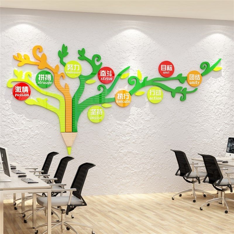 公司企业激励标语铅笔树墙面贴纸励志文化墙贴画3d立体办公室装饰,淘宝优惠券,粉丝福利购,淘宝优惠卷