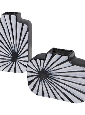 北欧创意黑白条纹花瓶花器摆件家居客厅餐厅干花瓶插花装饰艺术品