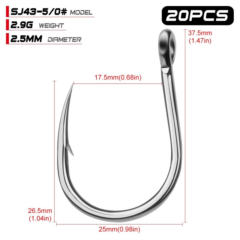 20pcs Saltwater Fishing Hook Jigging Hook 1/0#-13/0#  Stainl - 图0