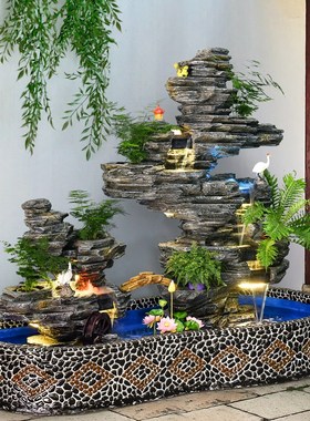 假山鱼池造景瀑布鱼缸水景装饰流水喷泉庭院落地山水景观室内现货