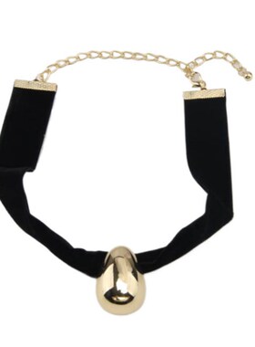 法式复古黑色e宽丝绒choker项圈蛋型水滴吊坠项链轻奢高级感颈链