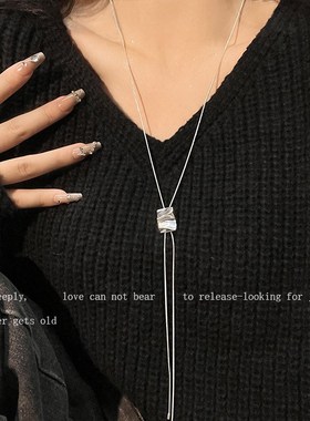 不规则方牌可调节长款项链女高级设计感小众个性锁骨链秋冬毛衣链