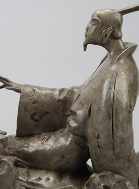 观余艺术硅青铜人物雕塑新中式玄关书房创意家居饰品摆件二贤对弈