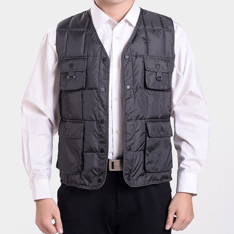 羽绒棉马甲男士冬季中老年人休闲保暖背心多兜v领坎肩爸爸装马夹,淘宝优惠券,粉丝福利购,淘宝优惠卷