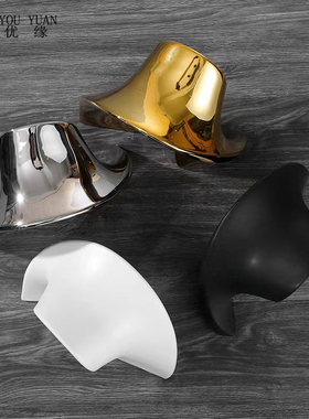 创意北欧黑白软装几何陶瓷丝带摆件极简现代家居S样板房艺术装饰