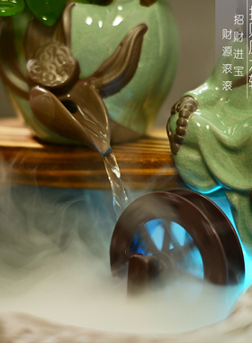 禅意家居桌面流水小鱼缸客厅招财风水轮喷泉摆件创意水景装饰礼品