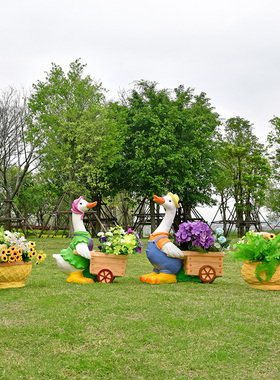 户外卡通兔子雕塑仿真动物鸡鸭花缸落地装饰摆件幼儿园玻璃钢小品