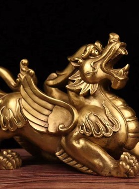 全铜貔貅摆件一对霸王飞天貔貅家居店铺开业黄铜公母貔恘大号神兽