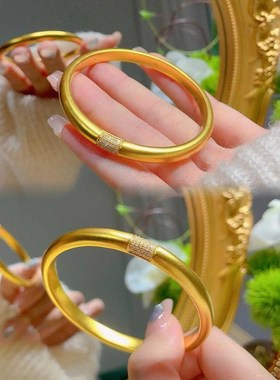 金包银富贵满园点钻素圈手镯送妈妈实心闭环贵妃手镯送女生日礼物