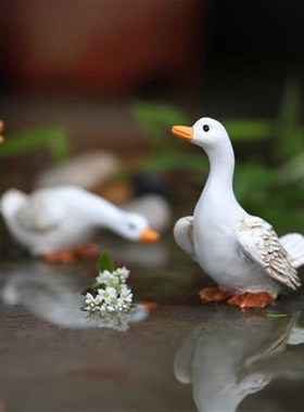 迷你小白鸭子动物摆件花园庭院盆栽假山水景造景微景观装饰工艺品