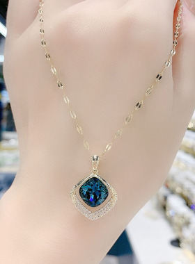 设计感蓝色几e何水晶项链女2022新款潮气质时尚网红短款锁骨链颈