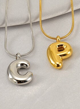 欧美inse风网红款胖乎乎气泡光面字母吊坠可爱小巧英文字母项链女