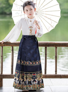 新款秋冬汉服女童2023儿童马面裙套装中L国风古装大童超仙唐装裙