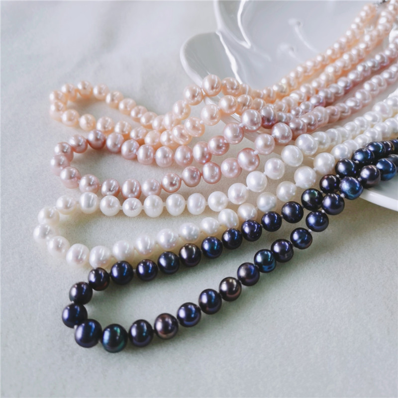 速发DAIMI Freshwater Pearl Necklace 6-7mm Natural Thread Pea