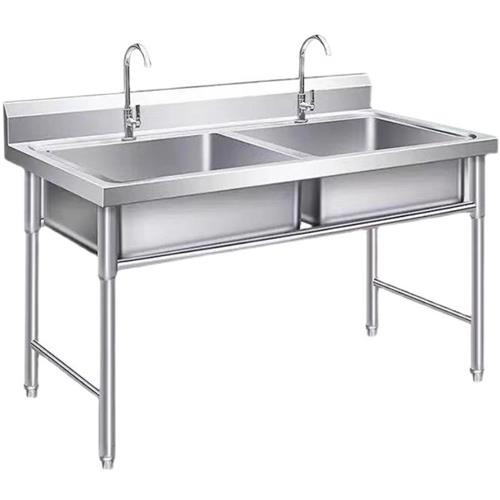 加钢304e不锈厚双槽单水池定制学校洗手池商用厨房食堂洗 - 图0