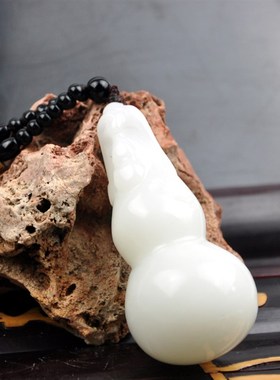 新疆和田羊脂白玉福禄寿手把件z羊脂玉葫芦把玩件老坑玉葫芦手玩