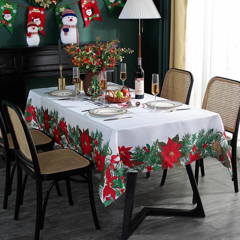 速发Christmas tablecloth style table cover polyester waterpr - 图0