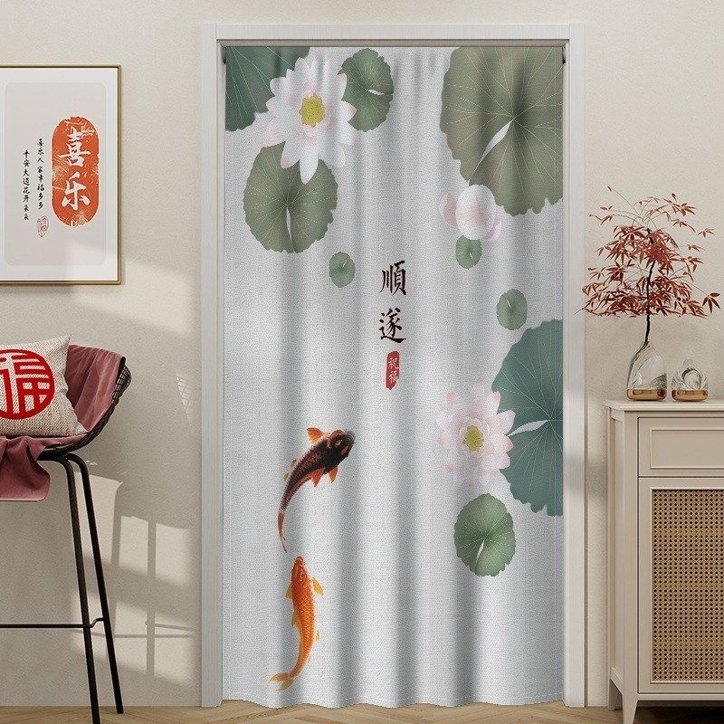 中式门帘厨房家用空调挡风帘子隔断帘厕所卧室免打孔伸缩杆遮挡帘,淘宝优惠券,粉丝福利购,淘宝优惠卷