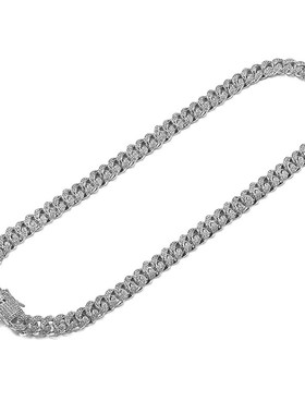 街头古巴链满钻男女粗款钛钢手链欧C美INS网红嘻哈说唱镶钻颈项链