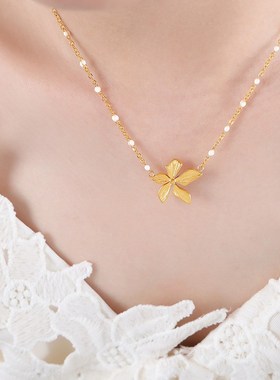 欧美古风简约小众设m计感轻奢气质新款钛钢花朵个性滴油复古项链