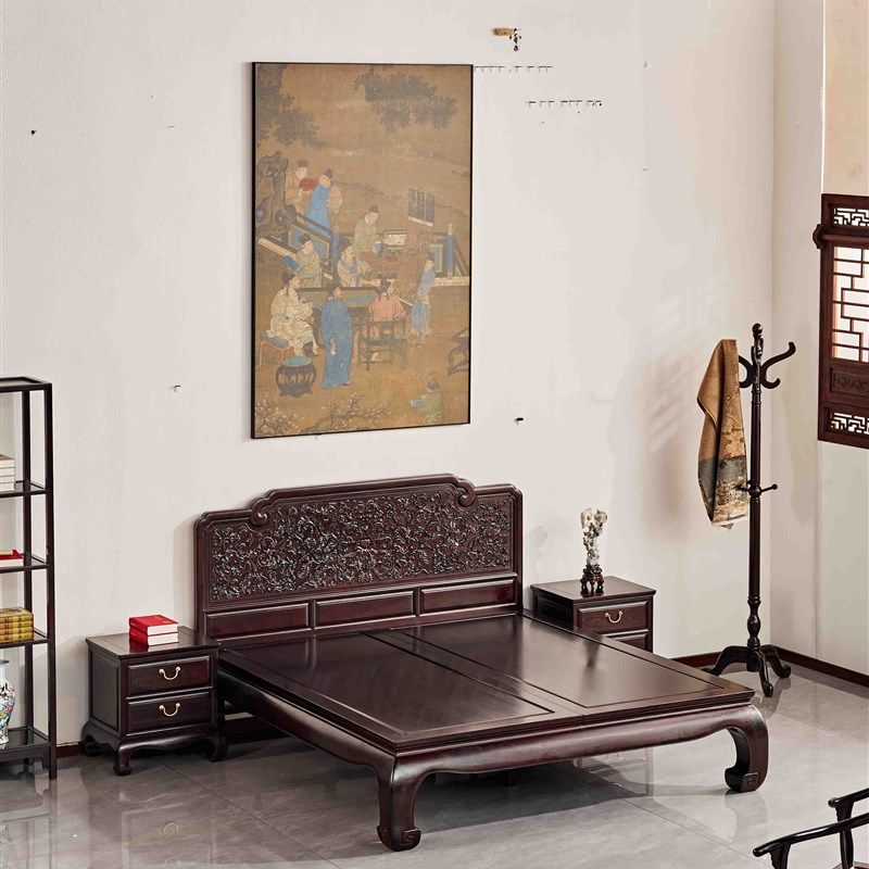 西番莲大腿床三件套红木家具双人床中式赞比亚紫檀雕花卧室婚床,淘宝优惠券,粉丝福利购,淘宝优惠卷