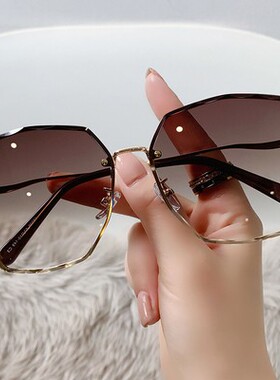 无边框切边太阳镜女款2023新款防紫外线大脸显瘦网红墨镜级感夏