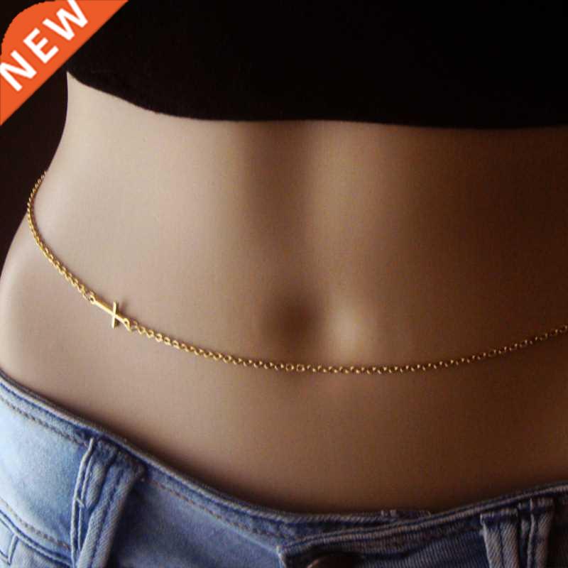 速发Bohemian Sexy Gold Color Cross Belly Belt Chain Women Fa-图0