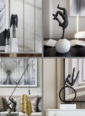 新中式铁艺雕塑摆件m样板房酒店软装饰工艺品电视柜茶几创意摆设