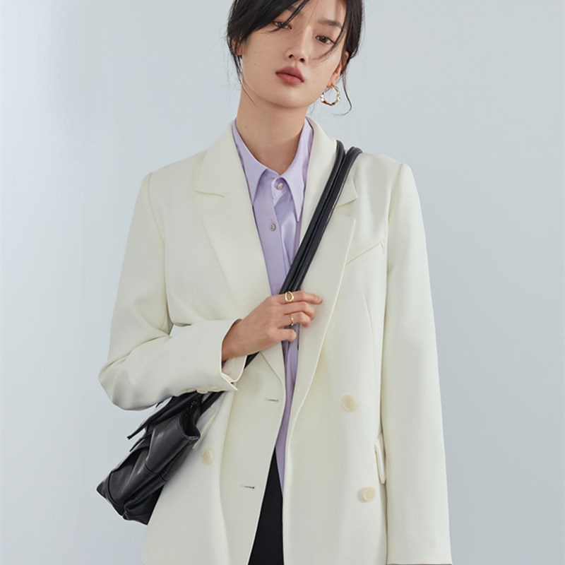 极速FSLE Office Ladies Casual White Blazer Women Spring Blac-图2