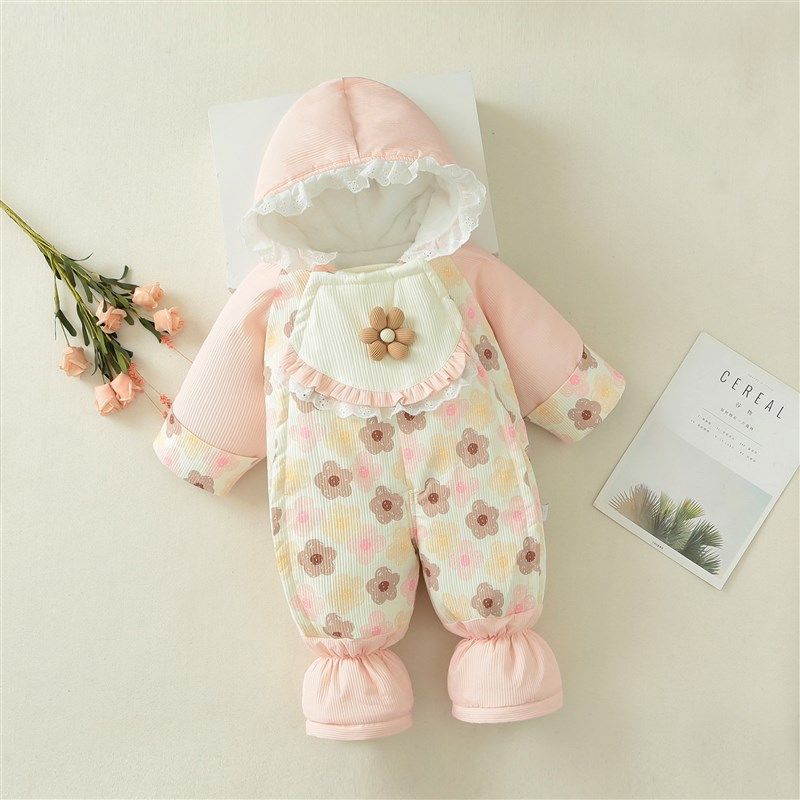 女宝宝冬季加厚棉衣套装新生儿加绒外出抱被婴儿连体衣包脚防风服,淘宝优惠券,粉丝福利购,淘宝优惠卷