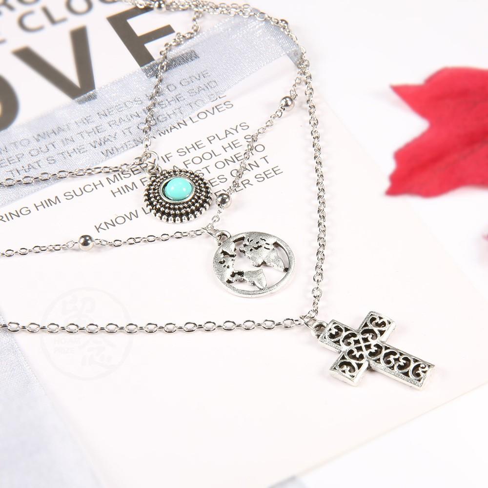 速发。Fashion Necklace map cross micro Inlaid Turquoise mult - 图2