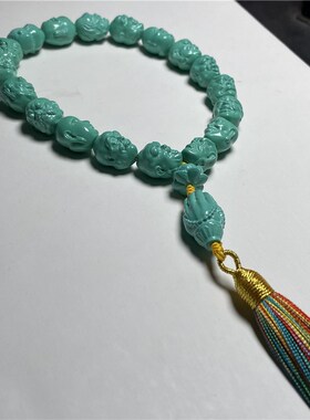 高瓷蓝绿松石长链圆珠散珠DIY手串蒙松文玩手串男女款配饰108颗