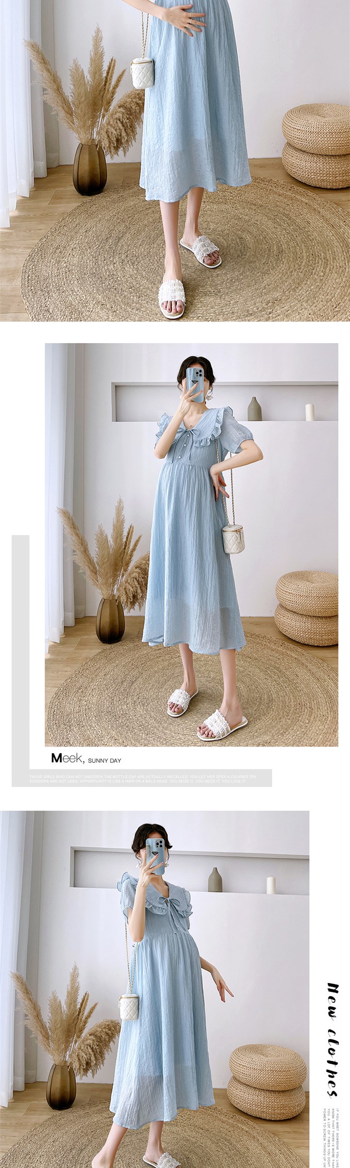 French Lacing Peter Pan Collar Maternity Dresses Pregnancy S - 图2