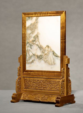 红木台屏金丝楠木嵌云石拐子龙纹案插屏木雕桌Q屏实木台屏条案摆